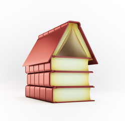 stack of books forming a house