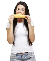 woman eating a corncob