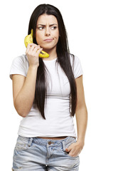 woman with a banana phone
