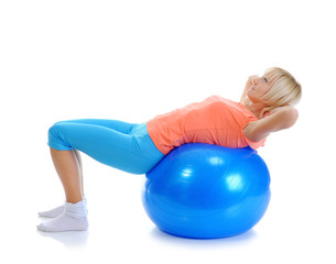 Young woman with blue ball