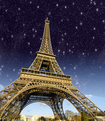 Stars and Night Sky above Eiffel Tower in Paris