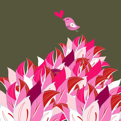 pink petals and a bird