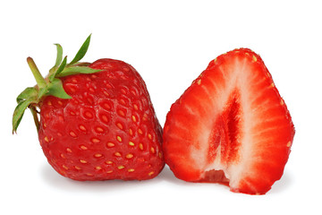 Sliced fresh strawberries isolated on white background