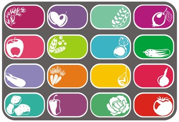 colorful vector icons set with decorative fruits and vegetables