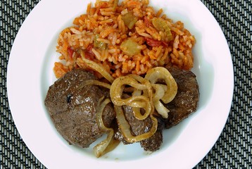 Venison steak and rice
