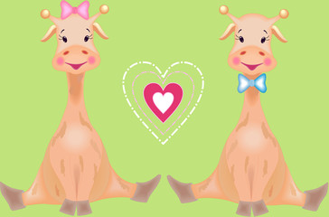 The fairy tale giraffes are loving one another