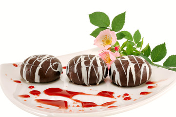 chocolate dessert with a flower