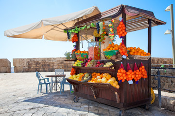 Shop with fresh fruits  juices in Akko,, Israel - 42035263