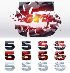 Vector letters set of a broken alphabet. Letter  5