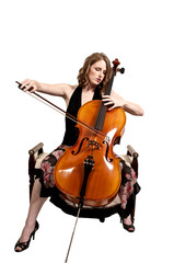 Woman cellist - obrazy, fototapety, plakaty