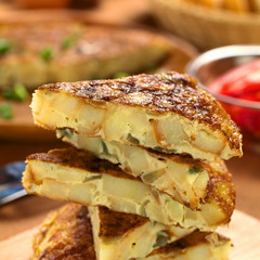 Homemade Spanish tortilla (omelette with potato, onion)