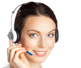 Support phone operator in headset, isolated