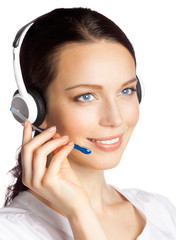 Support phone operator in headset, isolated