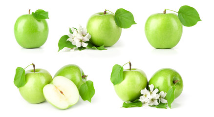 green apples on white background set