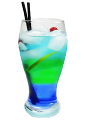 alcohol blue green cocktail drink with ice