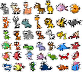 Большой набор мультфильм животных и рыб