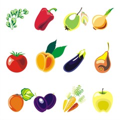 fruits and vegetables colorful vector set onwhite background