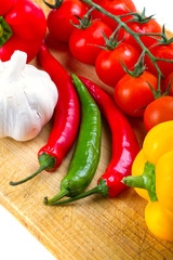 Vegetables for cooking on cutting board