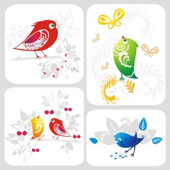 vector set with decorative bird colorful silhouettes