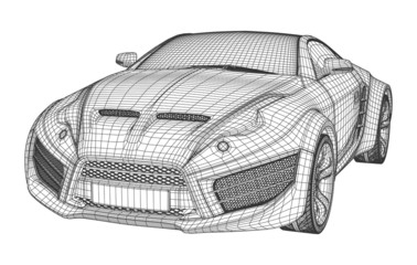 Sports car blueprint. Non branded concept car. - obrazy, fototapety, plakaty