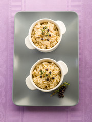 risotto with juniper and thyme, vegetarian healthy food