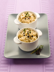 risotto with juniper and thyme, vegetarian healthy food