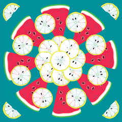 Fresh Seamless Fruit Citrus Pattern With Lemons and Watermelons