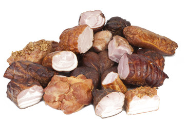 Pile of smoked pork products