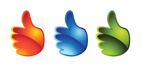 Symbolic thumb up glass button isolated on white