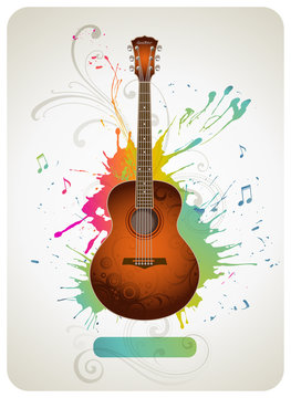 Guitar on a colorful splattered background