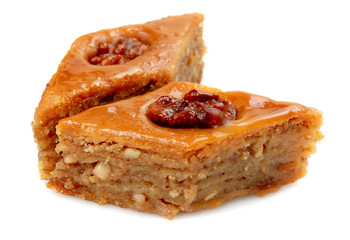 Arab sweets baklava isolated on white background, turkish dessert