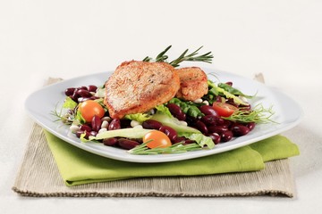 Marinated pork and red bean salad