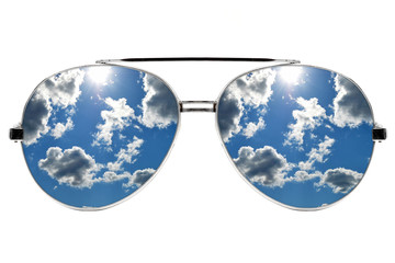 Aviator sunglasses with reflection isolated on white