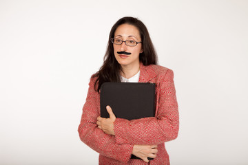 Funny businesswoam with fake mustache