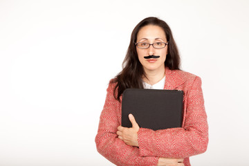 Funny businesswoam with fake mustache