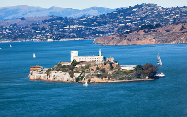 Alcatraz Island Sail Boats San Francisco California