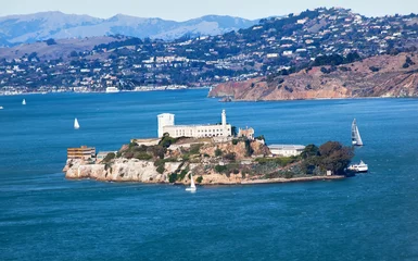 Fotobehang Alcatraz Island Sail Boats San Francisco California © Bill Perry