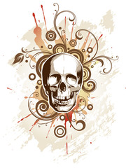 Skull on a grunge floral background