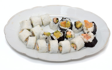 plate with Sushi is a Japanese food