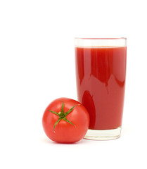 Tomatoes juice and group from tomatoes on white