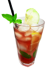 fruit red punch cocktail drink with strawberry