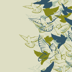 Vector seamless pattern of a flock flying pigeons.