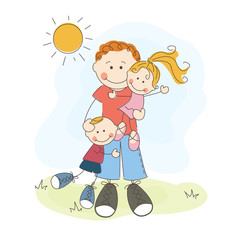 Happy Father's Day, dad and happy children