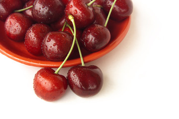 Cherries on a red plate