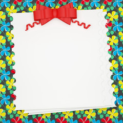 Vintage wedding (holiday) paper background with red bow.