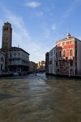 Leaning Church tower along Venice's Grand Canal