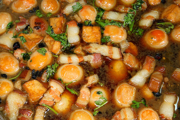 Close up of Pork Stew with egg thai food called 