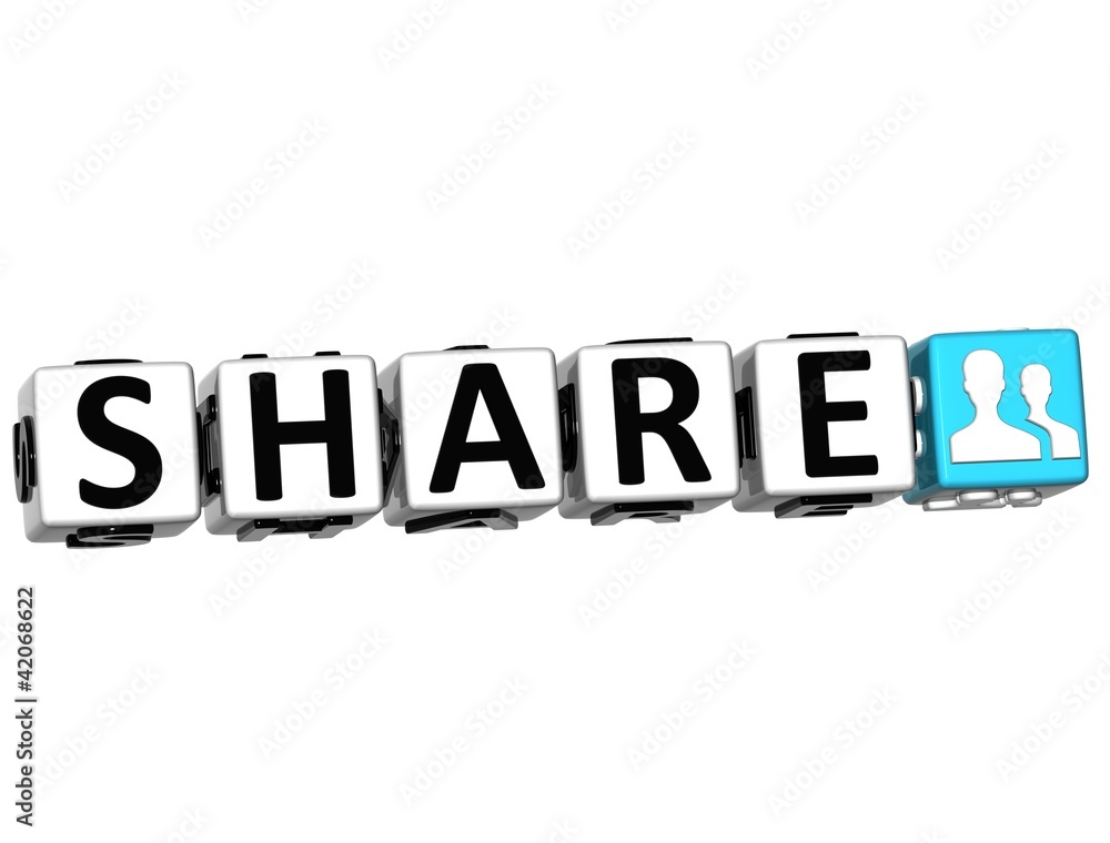 Aufkleber 3d share button click here block text