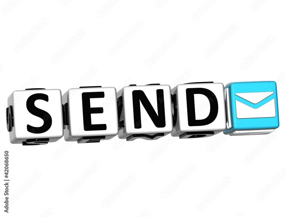 Poster 3d send button click here block text