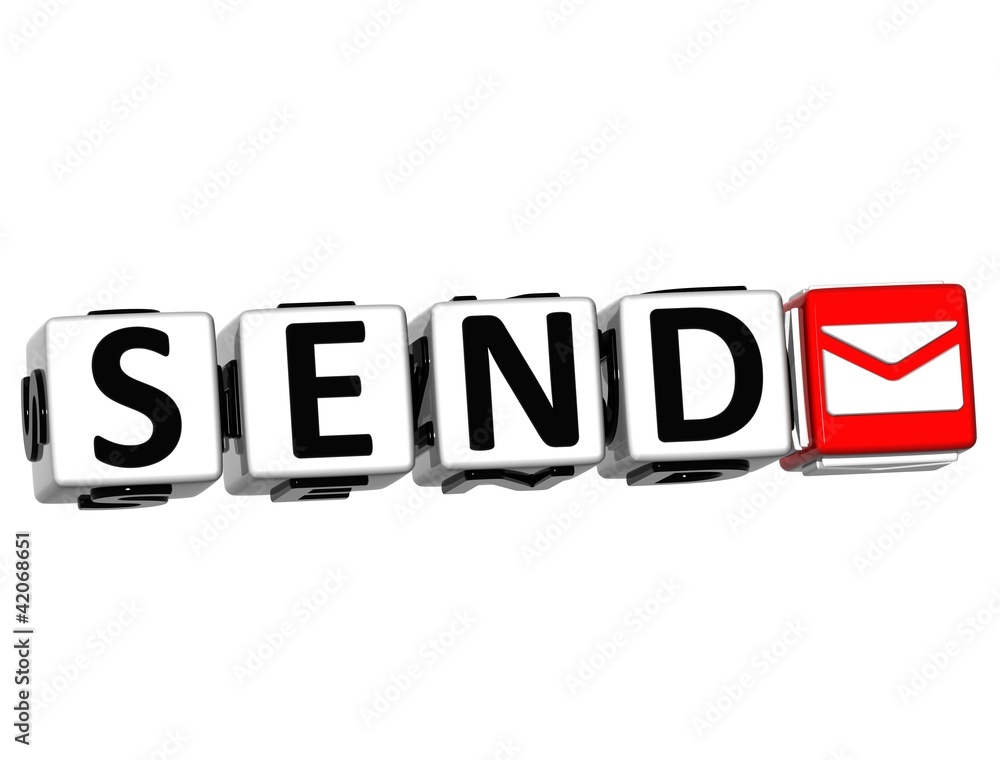 Poster 3d send button click here block text